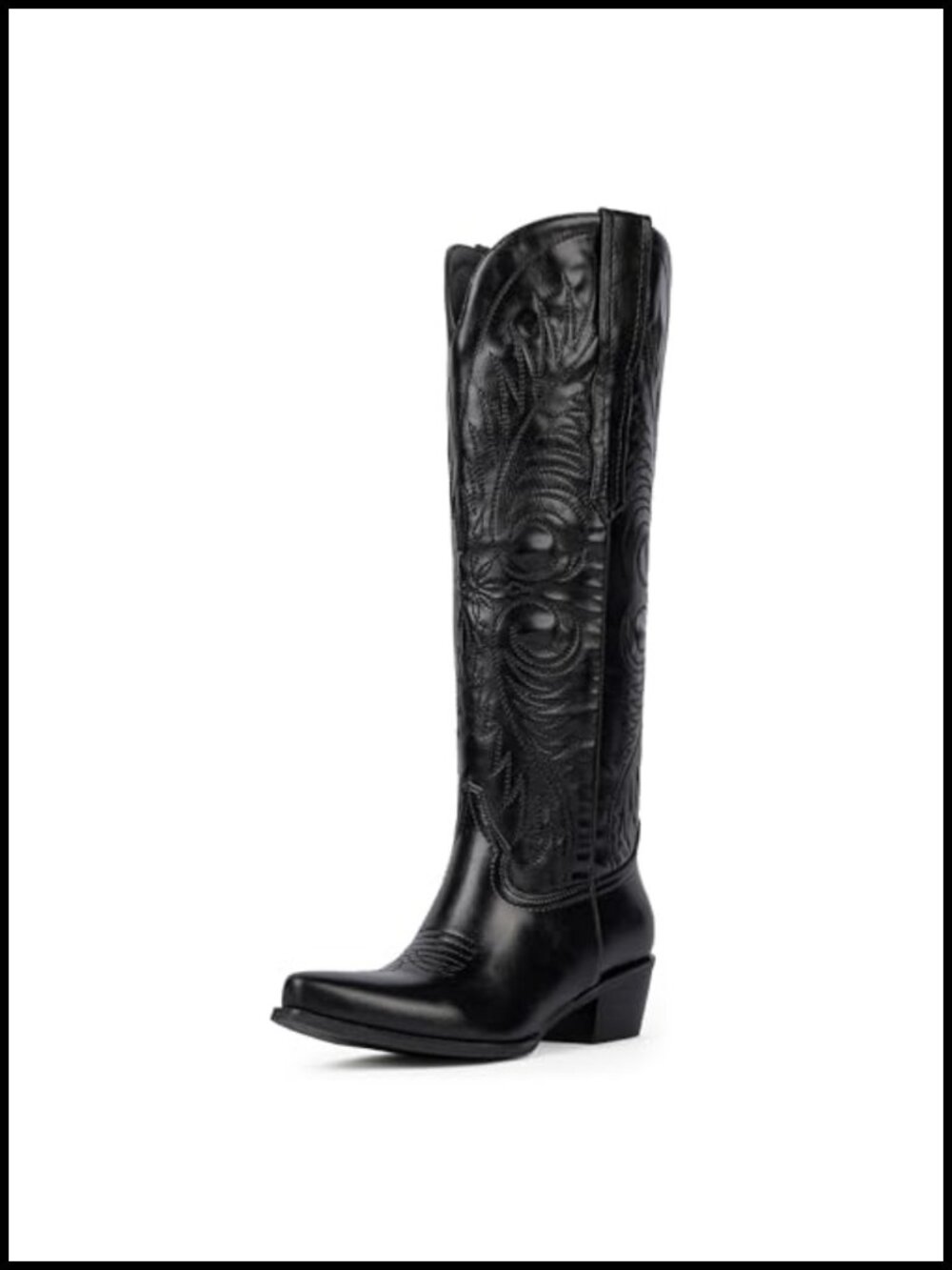 Knee High Cowboy Boots Embroidered Western Boots Block Heel Pointed Toe